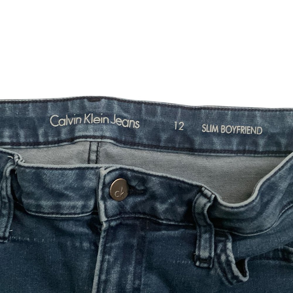 Calvin Klein Woman's Slim Boyfriend Denim Blue Jeans Size 12 Flat Front 5 Pocket - Picture 3 of 9